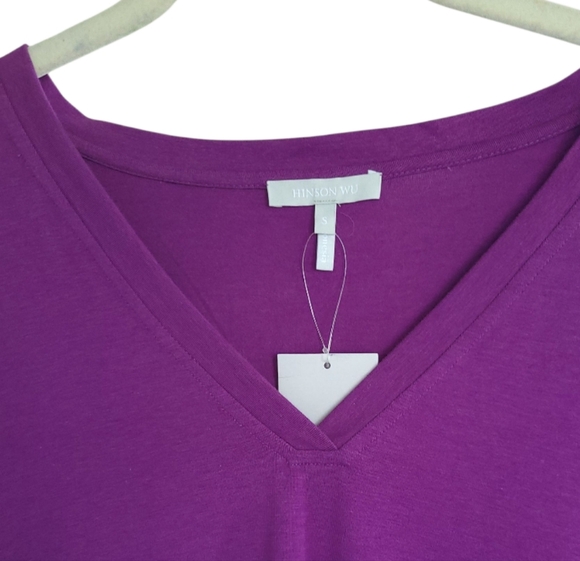 Hinson Wu Christy 3/4 Sleeve Tailored Knit VNeck Tee Shirt Boysenberry Sz S NWT - Picture 6 of 13